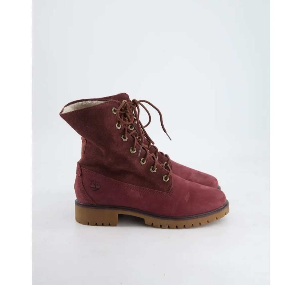 Timberland Boots Size 7.5 Jayne Fleece Lined Suede Maroon Brown